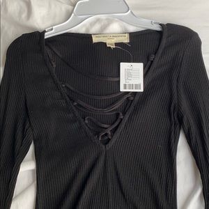 Long sleeve lace up ribbed shirt